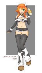 Rule 34 | 1girl, absurdres, alternate costume, animal print, bell, belt, bikini, boots, bottle, breasts, chaos code, cow, cow print, cow print bikini, cowbell, elbow gloves, fingerless gloves, gloves, happy, highres, large breasts, looking at viewer, milk, milk bottle, mishima rui, official alternate costume, one eye closed, oo310410oo, print bikini, revealing clothes, swimsuit, thighhighs