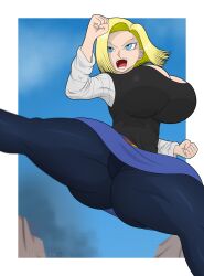 Rule 34 | 1girl, android 18, blonde hair, breasts, dragon ball, dragonball z, huge breasts, solo