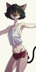 1girl animal_ears black_hair cat_ears cat_girl cat_tail golaegun groin short_hair tagme tail