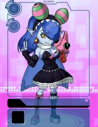 appmon dan_de_lion digimon digimon_universe:_appli_monsters dress fang long_hair mienumon one_eye_covered puppet shortstack tiara v