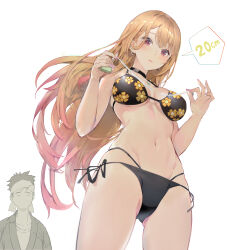 Rule 34 | 1boy, 1girl, absurdres, bikini, blonde hair, gojou wakana, groin, highres, kitagawa marin, navel, onacia, red eyes, side-tie bikini bottom, simple background, sono bisque doll wa koi wo suru, swimsuit, tagme, white background