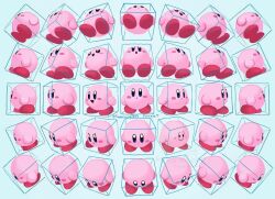 25_perspective_box_exercise :d :o blue_background blue_eyes blush_stickers closed_mouth colored_skin frown highres kirby kirby_(series) nintendo no_humans odd_one_out open_mouth pink_skin simple_background smile suyasuyabi twitter_username v-shaped_eyebrows