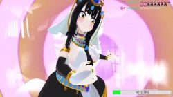 1girl 3d ancient_egyptian_clothes animal_ears animated blush bouncing_breasts breasts cat_ears fangs female_focus indie_virtual_youtuber large_breasts midriff rapping saavlewd solo thick_thighs thighhighs thighs video virtual_youtuber wide_hips yellow_eyes
