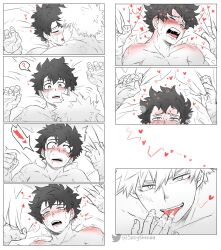 2boys 7koma aged_up bakudeku bakugou_katsuki bed bed_sheet blush boku_no_hero_academia bones_(company) completely_nude cum curly_hair embarrassed freckles green_hair happy_tears heart licking_cum messy_hair midoriya_izuku moaning multiple_boys nude on_bed saliva scar scar_on_arm scar_on_face sex shounen_jump smile spicythenaa spiked_hair tears yaoi