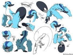 blue_fur closed_eyes facing_away fakemon highres leopold65107856 multiple_views original platypus signature simple_background standing white_background