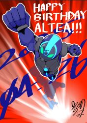 Rule 34 | 1boy, afterimage, altea (digimon), armor, blue bodysuit, bodysuit, chest jewel, dated, digimon, digimon card game, digimon liberator, happy birthday, highres, male focus, red background, simple background, solo, ultra series, usagibochi