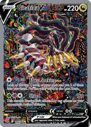 abstract artist_name black_sclera card_(medium) character_name colored_sclera company_name copyright_name copyright_notice english_text from_side full_body gen_4_pokemon giratina giratina_(origin) kanda_shinji legendary_pokemon nintendo no_humans official_art pokemon pokemon_(creature) pokemon_card pokemon_focus pokemon_tcg red_eyes solo spikes third-party_source trading_card