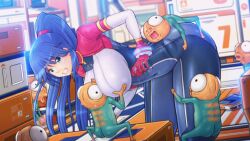 1girl 6+boys alien animated animated_gif arekara4nen ass bent_over blue_eyes blue_hair bodysuit breasts censored frottage game_cg grabbing_another&#039;s_breast groping large_breasts long_hair male_masturbation masturbation molestation monster multiple_boys open_mouth penis ponytail sennai_ni_nazo_no_seimei_hannou size_difference source_request thick_thighs thighs xenophilia