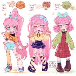 Rule 34 | !, !!, &gt; &lt;, 1girl, 3boys, :&lt;, alternate costume, alternate hairstyle, antenna hair, asymmetrical legwear, aubrey (faraway) (omori), aubrey (omori), bandaged leg, bandages, bandaid, bandaid on knee, bandaid on leg, basil (faraway) (omori), basil (omori), black shoes, black skirt, blue eyes, blue hairband, blue shorts, boots, bow hairband, brown boots, chibi, chibi only, closed eyes, closed mouth, crop top, crossed bandaids, double-parted bangs, english text, eyepatch, flower, hair flower, hair ornament, hairband, high ponytail, highres, kel (faraway) (omori), kel (omori), kneehighs, lace-up boots, long hair, long sleeves, looking at viewer, low twintails, multiple boys, omori, open mouth, otomerson, pink hair, ponytail, shoes, short hair, short twintails, shorts, simple background, single sock, single thighhigh, skirt, sneakers, socks, speech bubble, spoilers, spoken exclamation mark, sunny (omori), sweater, thick eyebrows, thighhighs, twintails, white background, yellow socks, yellow sweater