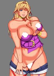 1girl breasts censored highres large_breasts macross macross_frontier censored_nipples one_eye_closed papepox2 sheryl_nome smile solo wink