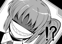 Rule 34 | !?, 00s, 1girl, bad id, bad pixiv id, evil grin, evil smile, female focus, greyscale, grin, kawakami shuuichi, lyrical nanoha, mahou shoujo lyrical nanoha, mahou shoujo lyrical nanoha strikers, military, military uniform, monochrome, no eyes, shaded face, sharp teeth, side ponytail, smile, solo, takamachi nanoha, teeth, white devil, you gonna get raped