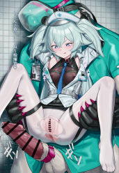 1girl absurdres bar_censor bdsm bear bestiality blue_eyes blue_hair blue_necktie breasts censored commentary erection florence_(girls&#039;_frontline_2) gag_harness girls&#039;_frontline hat highres huge_penis kuro_(zhurunbo1997) lifting_person looking_at_penis necktie nurse nurse_cap pa-15_(girls&#039;_frontline) pantyhose penis pussy small_breasts spread_pussy spread_pussy_under_clothes thigh_strap thighhighs torn_clothes torn_pantyhose translation_request white_thighhighs