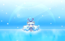Rule 34 | 1girl, animal ears, blue eyes, blue hair, blue theme, chibi, chibi only, dress, frutiger aero, full body, hair ribbon, highres, jitome, long hair, looking at viewer, original, os-tan, personification, ribbon, sato (esuplusesu), snow leopard-tan, snow leopard ears, snow leopard girl, snow leopard tail, solo, very long hair, white dress