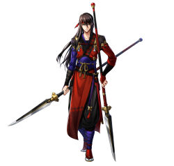 1boy absurdres argon_(exys) armor black_hair blue_eyes closed_mouth commentary_request dual_wielding fire_emblem fire_emblem:_mystery_of_the_emblem fire_emblem_heroes full_body hair_between_eyes headband highres holding holding_polearm holding_weapon japanese_armor japanese_clothes katana long_hair looking_at_viewer male_focus navarre_(fire_emblem) navarre_(scarlet_ninja)_(fire_emblem) ninja nintendo official_alternate_costume official_art polearm red_headband sandals second-party_source sheath sheathed simple_background socks solo spear standing sword tassel weapon white_background white_socks