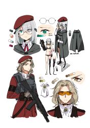 Rule 34 | 1boy, 1girl, absurdres, amputee, an-94, ascot, assault rifle, beret, bra, bullpup, cape, colorized, commander (girls&#039; frontline), female commander (girls&#039; frontline), fingerless gloves, franklin (girls&#039; frontline), girls&#039; frontline, glasses, gloves, griffin &amp; kryuger military uniform, gun, hat, headset, highres, holding, holding gun, holding weapon, kawasaki (girls&#039; frontline), miharu (cgsky), military, military uniform, official art, p90, panties, personal defense weapon, prosthesis, prosthetic leg, rifle, short hair, simple background, sketch, submachine gun, underwear, unworn clothes, weapon, white background
