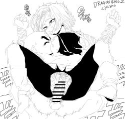 1boy 1girl android_18 bald bald_male breast_sucking couple crying crying_with_eyes_open dragon_ball drooling highres hug husband_and_wife kuririn lifting_person muscular muscular_male penis pubic_hair pussy pussy_juice sex sitting sitting_on_person sound_effects sweat tears thick_thighs thighs vaginal white_background