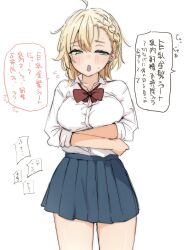1girl breasts childhood_friend_(ukitaryu) green_eyes highres large_breasts school_uniform skirt translation_request ukitaryu