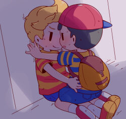 backpack bad_tag bag bent_over black_hair blush child hat inminent_sex lucas_(mother_3) mother_(series) mother_2 mother_3 naughty_face nervous ness_(mother_2) nintendo opipio_m shoes shorts shota socks super_smash_bros. sweat sweatdrop