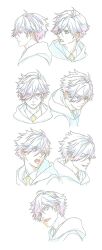 1boy blush futaba_tomoe futsal_boys happy jacket male_focus smile smiley_face white_background white_hair white_jacket