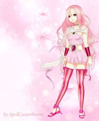 1girl alternate_hairstyle armlet artist_name brooch cape choker cloak dress earrings feet female_focus final_fantasy final_fantasy_iv final_fantasy_iv:_the_after_years flower hair_down highres jewelry legs long_hair no_bra pink_hair porom sandals see-through_clothes solo striped_legwear toes