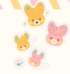 &gt;_&lt; :o alternate_color arin_(fanfan013) blush_stickers brown_eyes closed_eyes closed_mouth commentary head_only heal_ball nintendo open_mouth outline pawmi pawmot poke_ball pokemon pokemon_(creature) shiny_and_normal shiny_pokemon simple_background smile solid_circle_eyes symbol-only_commentary white_background white_outline