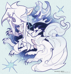 :&lt; abstract_background animal_ears chibi colored_eyelashes extra_legs film_grain full_body kamikiririp multicolored_hair original purple_eyes purple_hair solo sphinx taur two-tone_hair watermark weibo_watermark white_fur white_hair white_tail