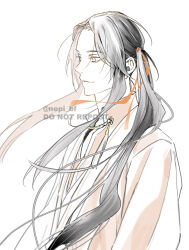Rule 34 | 1boy, bishounen, black hair, chinese clothes, closed mouth, hair ribbon, hanfu, highres, hua cheng, long hair, long sleeves, looking to the side, male focus, monochrome, official alternate costume, official alternate hairstyle, red hanfu, red ribbon, ribbon, san lang, side ponytail, sidelocks, simple background, smile, solo, spot color, tianguan cifu, twitter username, upper body, watermark, white background, yellow eyes, ykmr (haga)
