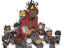 1other 6+boys 6+girls :q bag black_hair blonde_hair bob_cut brown_eyes brown_hair candy clock closed_eyes coat curtained_hair dante_(limbus_company) don_quixote_(project_moon) e.g.o_(project_moon) faust_(project_moon) fire food glasses gregor_(project_moon) half_updo heathcliff_(project_moon) hex_nail_(e.g.o) highres holding holding_bag hong_lu_(project_moon) ishmael_(project_moon) jack-o&#039;-lantern lapels limbus_company long_hair low_ponytail marshmallow meursault_(project_moon) misomozuku multiple_boys multiple_girls necktie notched_lapels object_head open_mouth orange_hair outis_(project_moon) parted_bangs ponytail project_moon red_coat red_eyes red_necktie rodion_(project_moon) ryoshu_(project_moon) sidelocks simple_background sinclair_(project_moon) sitting smile solo tongue tongue_out very_long_hair white_background white_hair yellow_eyes yi_sang_(project_moon)