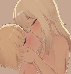 2girls absurdres blonde_hair blush breasts closed_eyes cum_swap french_kiss higa_kana highres kiss large_breasts long_hair multiple_girls okinawa_de_suki_ni_natta_ko_ga_hougen_sugite_tsurasugiru recklessdraw short_hair siblings sisters tan yuri
