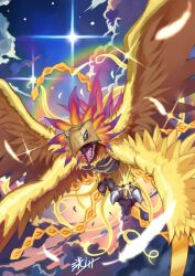 beak blue_eyes digimon digimon_(creature) feathers highres hououmon sharp_teeth solo teeth