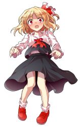 1girl alphes_(style) ascot black_dress black_vest blonde_hair blouse blush collar collared_shirt commentary_request dairi dress fang frilled_collar frilled_sleeves frills full_body hair_ribbon large_variant_set long_sleeves looking_at_viewer mary_janes o_o open_mouth parody red_ascot red_eyes red_ribbon red_shoes ribbon rumia shirt shoes socks solo style_parody surprised tachi-e touhou transparent_background two-tone_ribbon variant_set vest white_ribbon white_sleeves white_socks white_trim