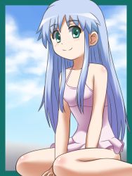 1girl awa blue_hair green_eyes index_(toaru_majutsu_no_index) long_hair sitting swimsuit tagme toaru_kagaku_no_railgun toaru_majutsu_no_index