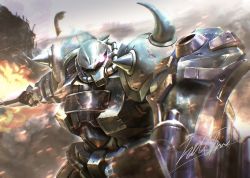 Rule 34 | explosion, glowing, glowing eye, gouf custom, gundam, gundam 08th ms team, holding, holding sword, holding weapon, mecha, mobile suit, no humans, one-eyed, purple eyes, robot, shield, shoulder spikes, solo, spikes, sword, totthii0081, weapon, zeon