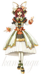 armor cosplay english_text green_eyes hair_ribbon hosokawa_gracia long_skirt nashinomiya pantyhose platform_shoes pleated_skirt red_hair ribbon sengoku_musou shoes skirt white_skirt