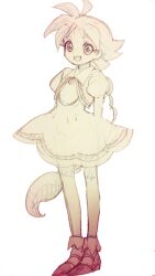 1girl :d ahiru_(princess_tutu) arms_behind_back child dress full_body gold_crown_academy_school_uniform juliet_sleeves long_sleeves open_mouth oppaisagara princess_tutu puffy_sleeves school_uniform shoes sketch smile solo spiked_hair