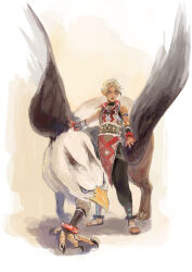 1boy beak blonde_hair claws dark-skinned_male dark_skin fubar_(suikoden) gensou_suikoden gensou_suikoden_iii griffin hugo_(suikoden_iii) looking_at_viewer looking_to_the_side m_gensui_3 wings