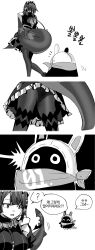 Rule 34 | 1girl, bangboo (zenless zone zero), commentary request, dress, ellen joe, eous (zenless zone zero), fins, fish tail, greyscale, highres, korean text, mole, mole under eye, monochrome, panties, panties under pantyhose, pantyhose, parted lips, shark tail, short hair, sierit, speech bubble, tail, translation request, underwear, zenless zone zero