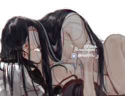 1010923 2boys after_kiss alternate_hairstyle anal bare_shoulders bed_sheet black_hair black_hanfu blush bottomless boy_on_top chinese_clothes chinese_text clothed_male_nude_male clothes_down couple crying crying_with_eyes_open from_side grabbing_another&#039;s_arm grey_eyes hair_down hanfu highres implied_sex lan_wangji long_hair looking_at_another lying male_focus missionary modao_zushi multiple_boys nude on_back on_bed open_clothes open_robe partially_undressed pillow profile red_ribbon ribbon robe robe_partially_removed saliva saliva_trail sex simple_background spread_legs tears tongue tongue_out twitter_username very_long_hair watermark wei_wuxian white_background white_ribbon yaoi