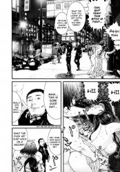 1girl black_hair breasts rape defeat forced futakuchi-onna gantz hand_in_another&#039;s_mouth kuwabara_kazuo long_hair monochrome nude official_art panels rape sex sex_from_behind translated