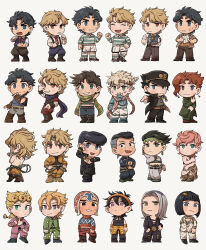 1girl 6+boys ^_^ animal_print argyle_clothes argyle_sweater arm_behind_head arms_behind_head ascot battle_tendency belt belt_buckle birthmark black_coat black_eyes black_hair black_necktie black_shirt blonde_hair blue_belt blue_eyes blue_footwear blue_gloves blue_jacket blue_pants blue_scarf blue_shirt blue_socks blue_sweater blue_sweater_vest blue_vest bob_cut boots braid brown_belt brown_footwear brown_gloves brown_hair brown_jacket brown_pants brown_vest bruno_bucciarati buckle bug caesar_anthonio_zeppeli center_opening chain cherry_earrings chibi choker cleats cleavage_cutout clenched_hands closed_eyes closed_mouth clothing_cutout coat collared_shirt constricted_pupils covering_own_mouth crop_top cropped_jacket cropped_sweater crossed_legs cup diamond_wa_kudakenai dio_brando dio_brando&#039;s_pose_(jojo) dirty dirty_clothes dirty_face double_m/ drinking_glass earrings evil_grin evil_smile facial_mark facing_away feather_hair_ornament feathers fingerless_gloves flattop food-themed_earrings food_themed_earrings full_body gakuran giorno_giovanna giorno_giovanna&#039;s_pose_(jojo) gloves green_belt green_eyes green_footwear green_gakuran green_headband green_jacket green_pants green_scarf green_shirt green_socks green_sweater grey_hair grey_pants grin guido_mista hair_between_eyes hair_ornament hairband hairclip hand_on_own_hip hand_over_face hand_over_own_mouth hand_up hands_on_own_hips hat headband heart_cutout higashikata_josuke higashikata_josuke&#039;s_pose_(jojo) highres holding holding_paper holding_tray insect jacket jewelry joestar_birthmark jojo_no_kimyou_na_bouken jojo_pose jonathan_joestar jonathan_joestar&#039;s_pose_(jojo) joseph_joestar joseph_joestar&#039;s_pose_(jojo) joseph_joestar_(young) kakyoin_noriaki kakyoin_noriaki&#039;s_pose_(jojo) kishibe_rohan knee_pads knee_up kujo_jotaro&#039;s_pose_(jojo) kuujou_joutarou ladybug ladybug_ornament leone_abbacchio long_coat long_hair long_sleeves looking_at_viewer m/ math medium_hair messy_hair minus_sign multicolored_belt multicolored_hair multicolored_scarf multicolored_shirt multiple_belts multiple_boys multiple_views narancia_ghirga neck_ribbon necktie nijimura_okuyasu open_clothes open_coat open_jacket open_mouth orange_belt orange_hairband orange_headband orange_skirt pannacotta_fugo pants paper peace_symbol pen_nib phantom_blood pill pink_hair pink_scarf plunging_neckline plus_sign pointing pointing_at_viewer pompadour print_pants print_skirt purple_eyes purple_headband purple_jacket purple_pants red_belt red_eyes red_hair red_necktie red_pants red_ribbon red_shirt ribbon sanpaku scarf school_uniform shirt shoes short_hair shorts simple_background single_braid skirt sleeveless sleeveless_shirt sleeves_past_wrists smile smirk socks standing stardust_crusaders striped_clothes striped_scarf striped_shirt striped_socks stud_earrings suspenders sweat sweater sweater_vest thick_eyebrows tiger_print tofu_wk_mha topless_male tray triangle triangle_facial_mark triangle_print trish_una turtleneck turtleneck_sweater two-tone_hair v-shaped_eyebrows vento_aureo vertical-striped_clothes vertical-striped_socks vest watson_cross white_background white_jacket white_pants white_shirt white_shorts yellow_ascot yellow_eyes yellow_jacket yellow_pants