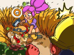 1futa 1girl 1other brawl_stars crying futa_with_female futanari gun jacky_(brawl_stars) jessie_(brawl_stars) loli public_indecency public_nudity purple_hair rape red_hair shelly_(brawl_stars) weapon