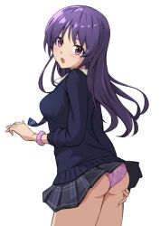 Rule 34 | 1girl, alice gear aegis, aruga nana, ass, highres, hutokumi, long hair, panties, pink panties, purple hair, school uniform, skirt, underwear