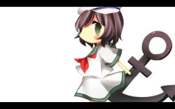 1girl anchor bad_id bad_pixiv_id black_hair female_focus green_eyes hat letterboxed murasa_minamitsu pasutel sailor sailor_collar sailor_hat short_hair solo standing touhou white_background