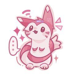 ... :3 :d alternate_color furret gen_2_pokemon highres matoka7 nintendo no_humans open_mouth pink_eyes pokemon pokemon_(creature) pokemon_focus shiny_pokemon simple_background smile solo sparkle speech_bubble spoken_ellipsis white_background