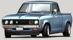 car datsun grey_background highres makino_momiji_(artist) motor_vehicle no_humans original pickup_truck shadow solo truck vehicle_focus wheel