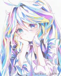 1girl arm_support furina_(genshin_impact) genshin_impact heterochromia looking_at_viewer onu5mochini solo touka_(pixiv71609120)