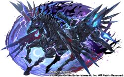 animal_focus armor character_request company_name copyright_name copyright_notice crescent_moon electricity full_body glowing glowing_eye horns horse itou_youichi mechanical_wings moon no_humans official_art purple_eyes puzzle_&amp;_dragons single_horn solo unicorn_horn wings