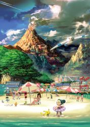 4girls 6+boys ace_trainer_(pokemon) applying_sunscreen beach beach_chair beach_umbrella bikini bird chair character_request cloud cloudy_sky contrail crane_(animal) day eyewear_on_head facial_hair fisher_(pokemon) gen_1_pokemon gen_3_pokemon glasses hair_bun hair_pulled_back hat highres holding_hands innertube kawaguchi_youhei lounge_chair mountain mudkip multiple_boys multiple_girls mustache nintendo official_art one-piece_swimsuit outdoors pikachu pokemon pokemon_(creature) pokemon_center pokemon_oras running sailor sailor_(pokemon) sailor_hat scenery single_hair_bun sitting sky smoke starter_pokemon_trio sunglasses swim_ring swimmer_(pokemon) swimsuit torchic town tree treecko tuber_(pokemon) umbrella volcano wading walking water wingull zigzagoon