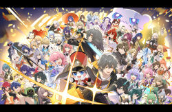 6+boys 6+girls absurdres acheron_(honkai:_star_rail) animal_ears aqua_shirt argenti_(honkai:_star_rail) arlan_(honkai:_star_rail) asta_(honkai:_star_rail) aventurine_(honkai:_star_rail) bailu_(honkai:_star_rail) bare_legs bare_shoulders black_choker black_dress black_gloves black_jacket black_pants black_shirt black_swan_(honkai:_star_rail) blade_(honkai:_star_rail) blonde_hair blue_hair bronya_rand brown_hair caelus_(honkai:_star_rail) camera cat chewing_gum chinese_commentary choker clara_(honkai:_star_rail) commentary_request critter_pick_(honkai:_star_rail) crop_top dan_heng_(honkai:_star_rail) dress dual_persona firefly_(honkai:_star_rail) fox_ears fu_xuan_(honkai:_star_rail) gallagher_(honkai:_star_rail) gepard_landau gloves green_hair grey_hair grin guinaifen_(honkai:_star_rail) hanya_(honkai:_star_rail) herta_(honkai:_star_rail) highres himeko_(honkai:_star_rail) holding holding_camera honkai:_star_rail honkai_(series) hook_(honkai:_star_rail) huohuo_(honkai:_star_rail) jacket jing_yuan jingliu_(honkai:_star_rail) kafka_(honkai:_star_rail) letterboxed lightning-lord_(honkai:_star_rail) long_hair long_sleeves luka_(honkai:_star_rail) luocha_(honkai:_star_rail) lynx_landau march_7th_(honkai:_star_rail) march_7th_(preservation)_(honkai:_star_rail) midriff misha_(honkai:_star_rail) multiple_boys multiple_girls natasha_(honkai:_star_rail) notstk numby_(honkai:_star_rail) oil-paper_umbrella pants pela_(honkai:_star_rail) pink_hair pom-pom_(honkai:_star_rail) purple_eyes purple_hair qingque_(honkai:_star_rail) red_hair red_jacket red_umbrella robin_(honkai:_star_rail) ruan_mei_(honkai:_star_rail) sampo_koski screwllum_(honkai:_star_rail) seele_(honkai:_star_rail) selfie_stick serval_landau shirt silver_wolf_(honkai:_star_rail) smile sparkle_(honkai:_star_rail) stelle_(honkai:_star_rail) stuffed_animal stuffed_toy sunday_(honkai:_star_rail) sushang_(honkai:_star_rail) svarog_(honkai:_star_rail) tail_(honkai:_star_rail) teddy_bear thigh_strap thighs topaz_(honkai:_star_rail) trailblazer_(honkai:_star_rail) trotter_(honkai:_star_rail) umbrella welt_yang white_hair white_shirt wubbaboo_(honkai:_star_rail) xueyi_(honkai:_star_rail) yanqing_(honkai:_star_rail) yukong_(honkai:_star_rail)