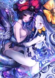 2girls abigail_williams_(fate) abigail_williams_(third_ascension)_(fate) ass bare_shoulders black_bow black_hair black_hat blush bow breasts collarbone colored_skin corruption dark_persona fate/grand_order fate_(series) father_and_daughter forehead gendo0032 glowing glowing_eye grin hair_ornament hand_on_another&#039;s_face hands_on_another&#039;s_hips hat hip_focus katsushika_hokusai_(fate) katsushika_hokusai_(third_ascension)_(fate) katsushika_oui keyhole large_breasts long_hair looking_at_viewer looking_to_the_side multiple_girls nude open_mouth orange_bow pale_skin parted_bangs pink_eyes polka_dot polka_dot_bow possessed possession red_eyes short_hair small_breasts smile suction_cups tentacles thighs third_eye tongue tongue_out trait_connection very_long_hair white_hair white_skin witch_hat yog-sothoth yuri